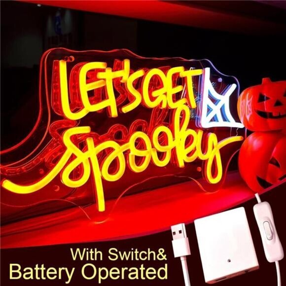Halloween Neon Sign Let's Get Spooky Neon Lights for Halloween Decoration Spider - Picture 2 of 6